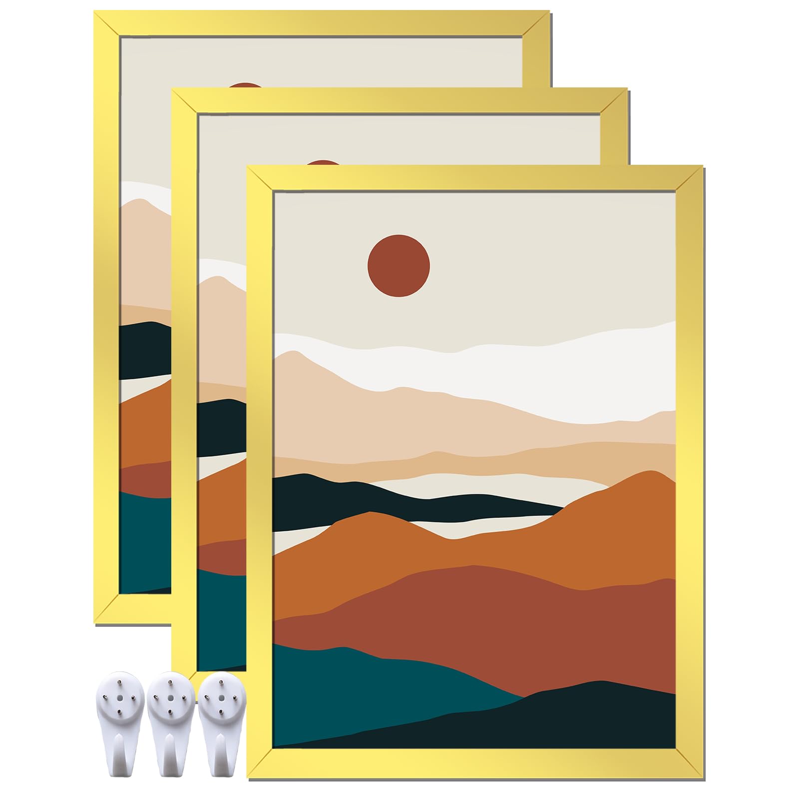 ijuerybai Gold 8x11 Picture Frame Set of 3, High Transparent Frame for 8 By 11 Photo Collage Canvas Poster Size Wall Mount and Tabletop Horizontally