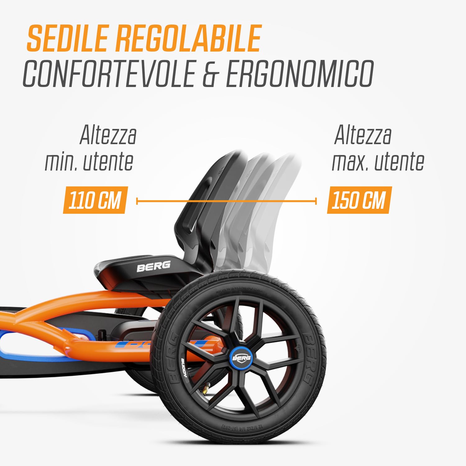 BERG Karting Buddy B-Orange | Kart a Pedali, Go-Kart, Sedile Regolabile, Ruote Gonfiabili, Kart a Pedali per Bambino, Bici e Veicolo per Bambini 3-8 Anni