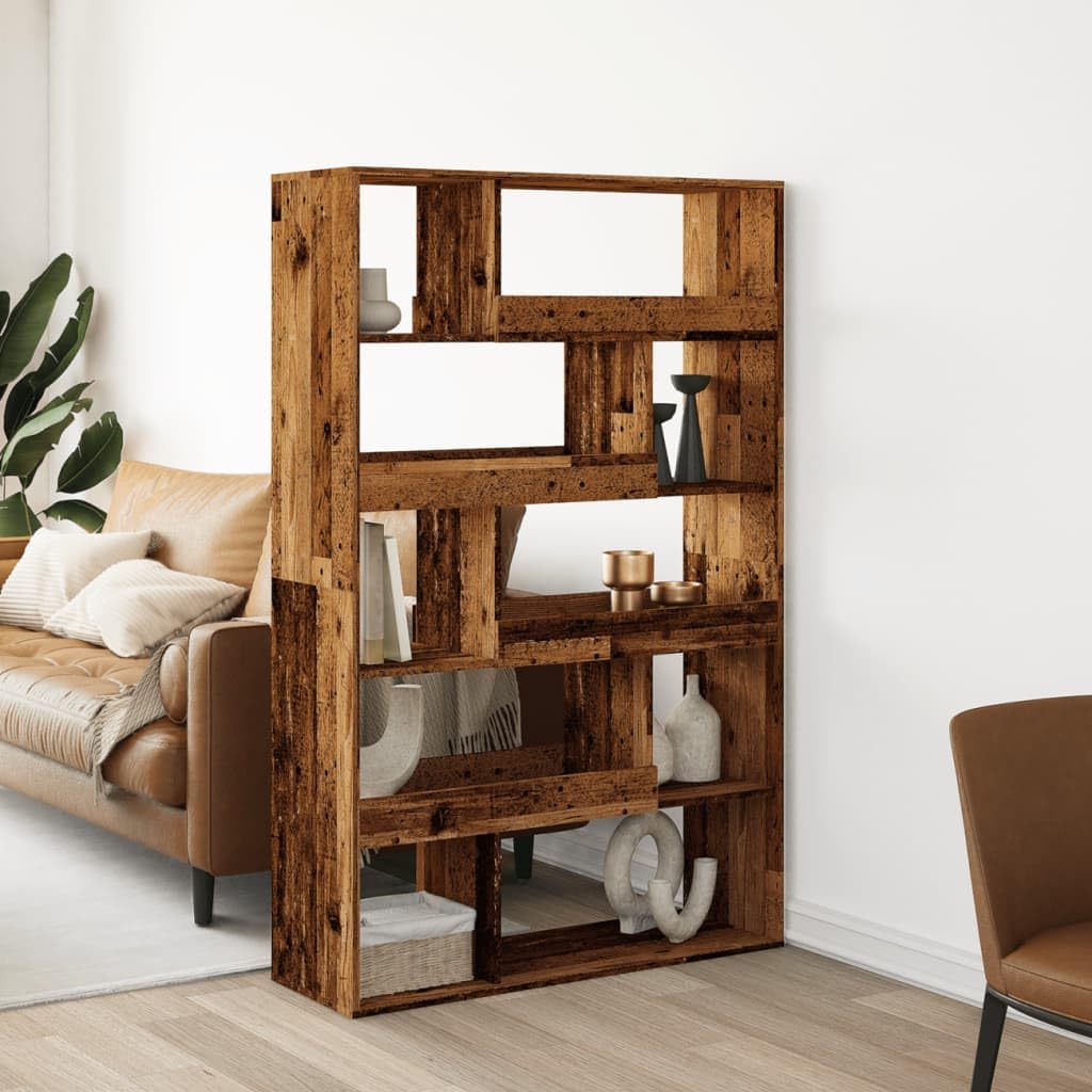 Divisorio effetto legno anticato, 100 x 33 x 156,5 cm, scaffale con 10 scomparti in legno, libreria, divisorio per soggiorno, camera da letto, libri, decorazione, facile da pulire