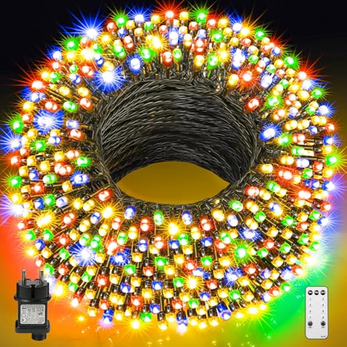 GYLEFY Cadena de Luces Navidad Exterior, 100m 800LED Guirnalda Luces Luz de hadas de árbol de Navidad 8 Modos Impermeable Luminosas Decoracion para Nata Jardín Casas Fiestas Interior, Coloreado