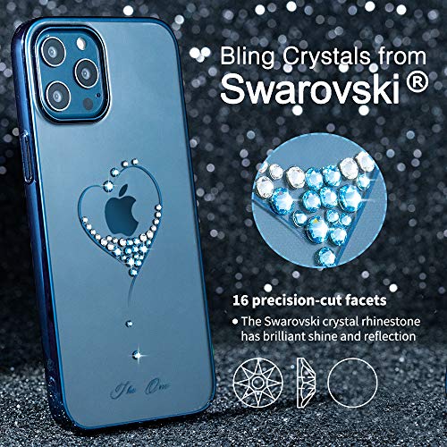 61CMV7RVCwL KINGXBAR Luxury Heart Series Case Clear Gold Plated Protective Cover with Shiny Crystals from Swarovski Compatible with Apple iPhone 12 Pro Max, 6.7 inch,Transparent Thin Hard Skin Phone Covers Blue - Image 3