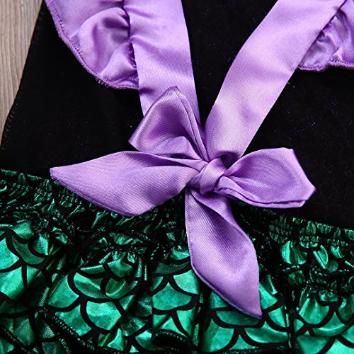 One Opening Baby Girl Sequins Mermaid Bodysuit Romper Jumpsuit Outfit Sunsuit Clothes (6-12 Months, Purple&Green) #TOP3