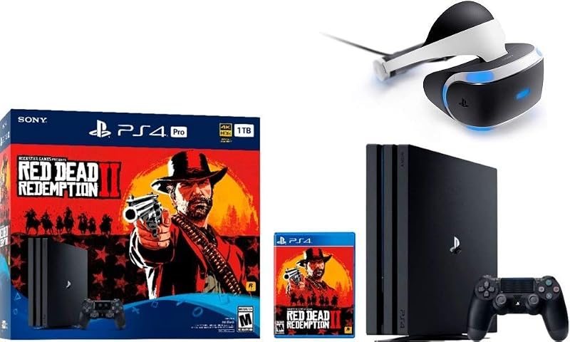 La consola Sony PlayStation 4 Pro de 1 TB más nueva Red Dead Redemption 2 Bundle con auriculares PlayStation VR Core (renovado)