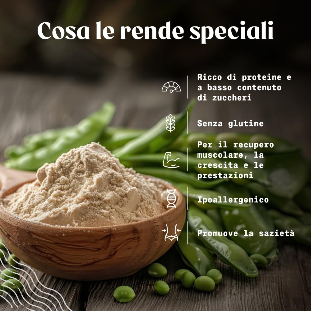 NaturaleBio Proteine di pisello 450g. Vegane, biologiche e non OGM. Ipoallergeniche e facilmente digeribili. Per la gestione del peso, il recupero e la crescita muscolare.