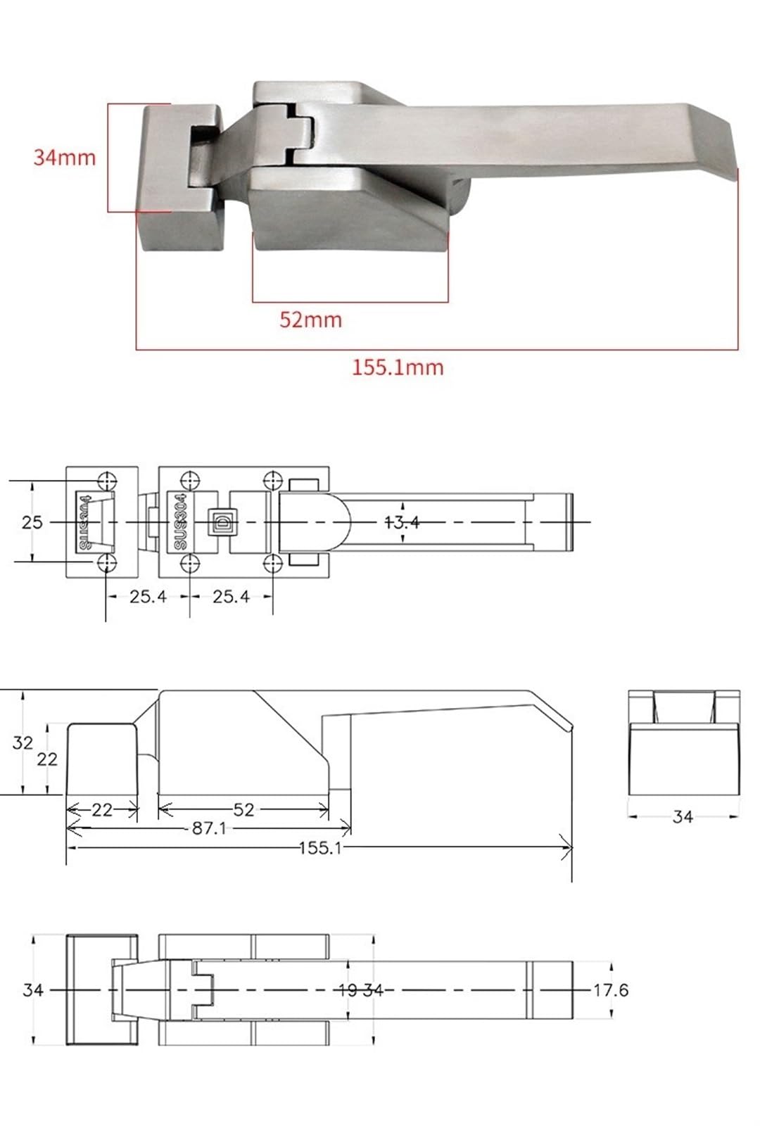 DK615 Stainless Steel Oven/Refrigerator Door Handles/hasps/Buckle,Lever Compression Door Lock 1Pcs(Zinc Alloy with key-01)