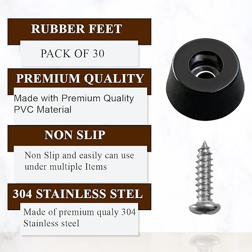 Miniatura 3 de 30 pies de goma para tabla de cortar (0.59 x 0.31 pulgadas) con tornillo y arandela de acero inoxidable 304, almohadillas de goma redondas