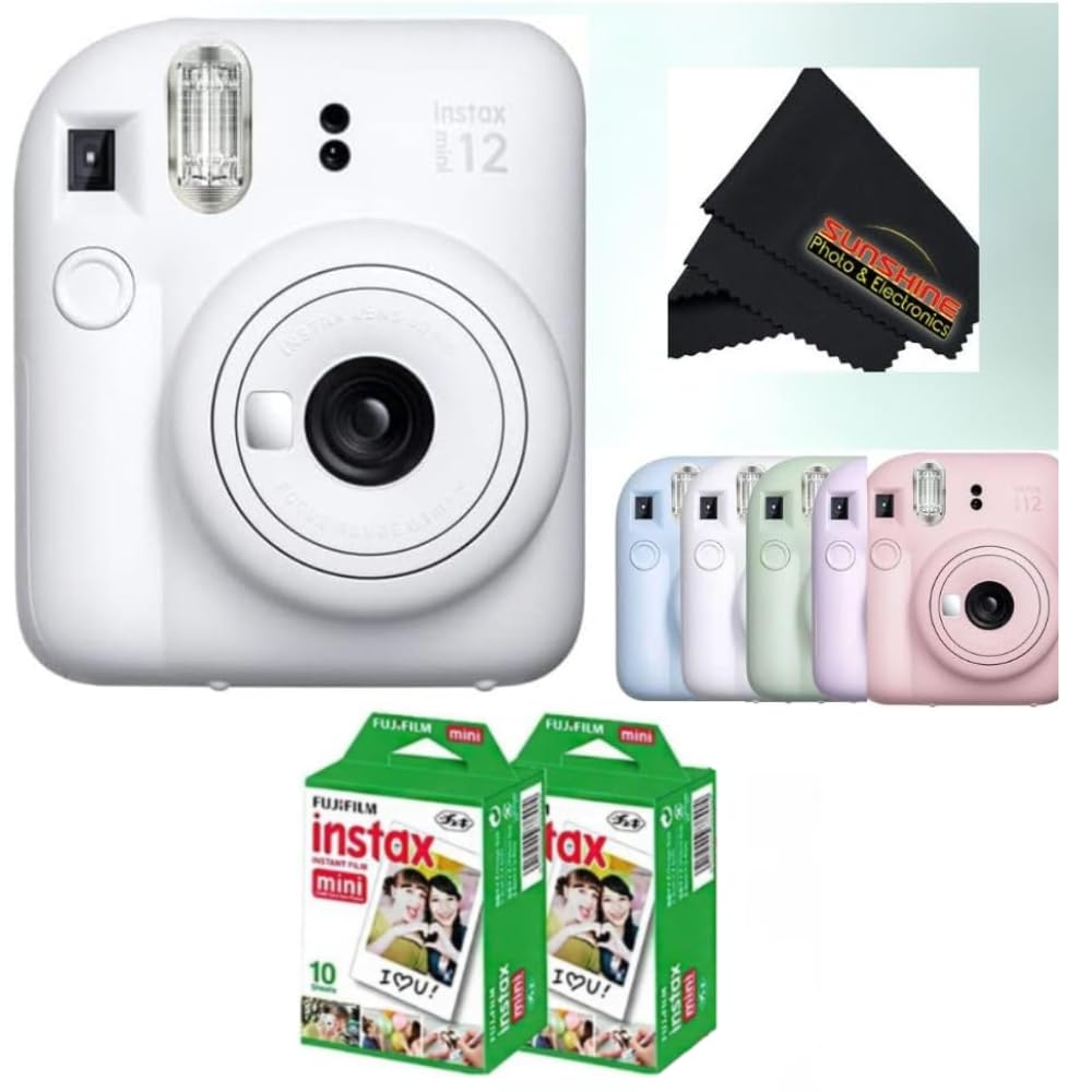 Fujifilm Instax Mini 12 Instant Camera (Clay White w/Twin Pack)