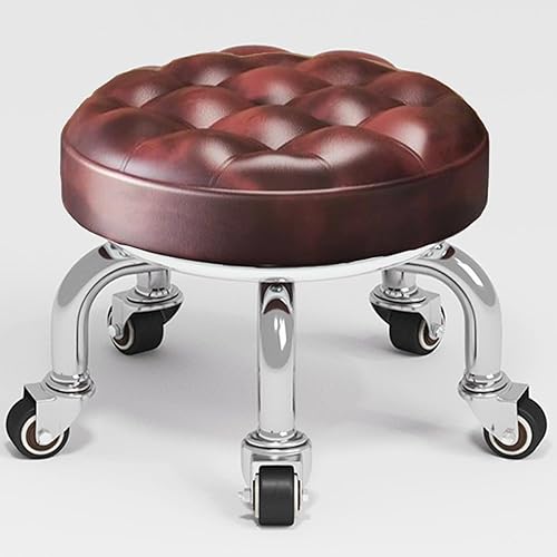 Brown Low Roller Seat 13’’, PU Leather Low Rolling Stool