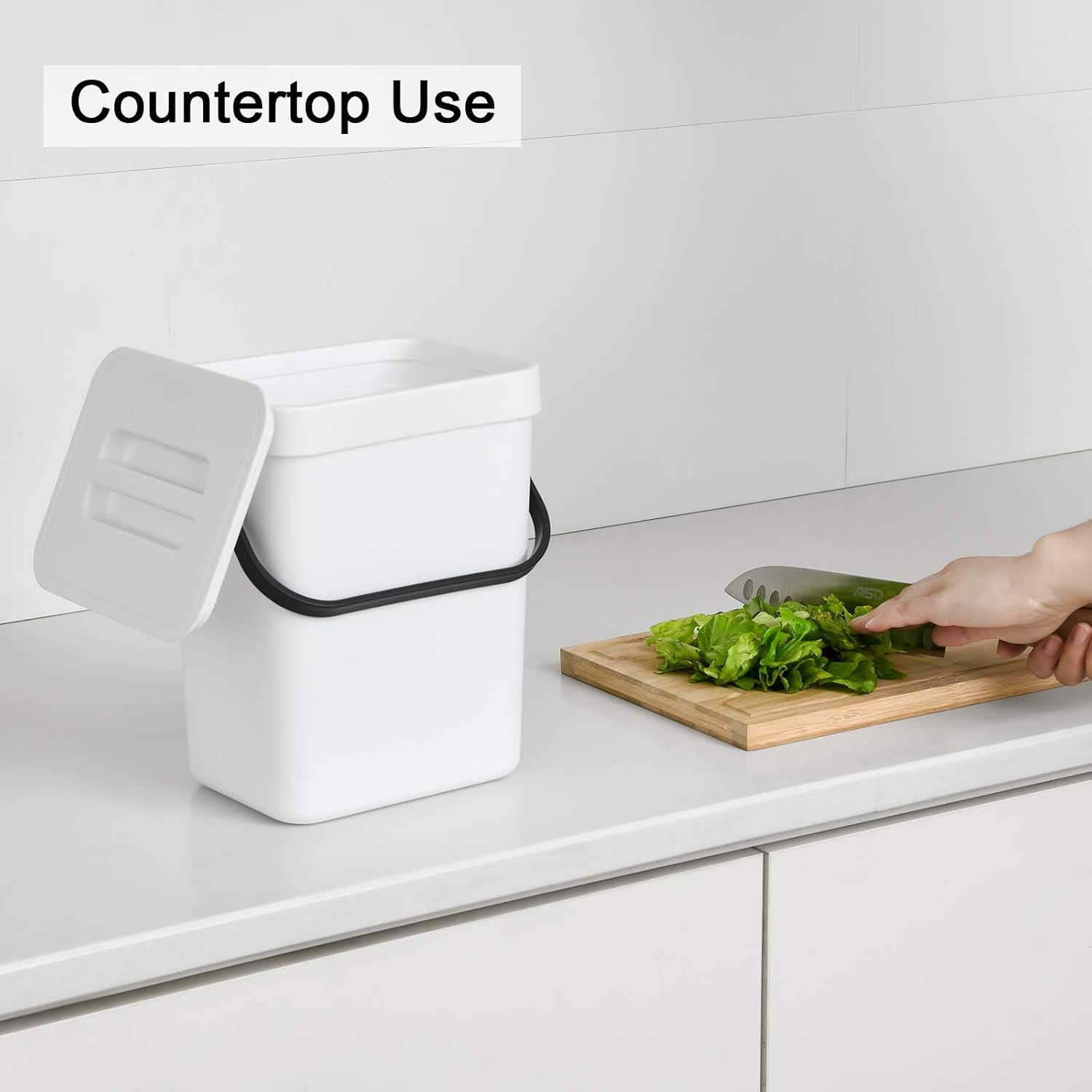 SUBEKYU 1.3+0.8GAL Hanging Compost Bin with Lid, Small Wall Mounted Trash Can for Indoor Kitchen/Countertop/Under Sink, Plastic Sealed Garbage Can, in-Home Composting Waste Basket, Set of 2, White : Industrial & Scientific