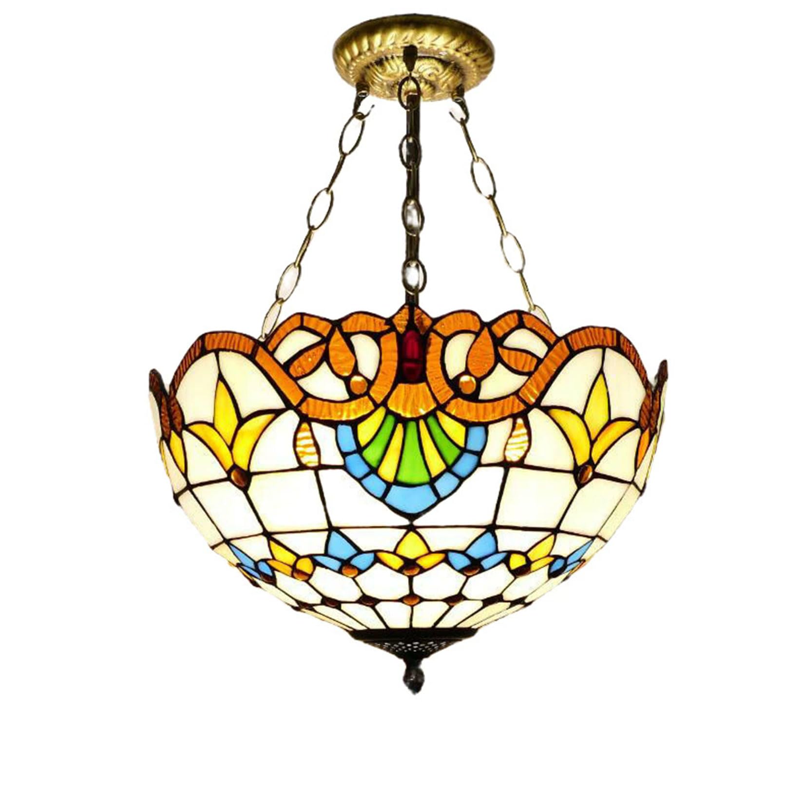 NHPJFDC Baroque Yellow Pendant Lamp, Tiffany Style Stained Glass Ceiling Hanging Indoor Anti-Chandelier Chandelier Art Light for Living Room Restaurant Bedroom Corridor Balcony Hotel,16inch