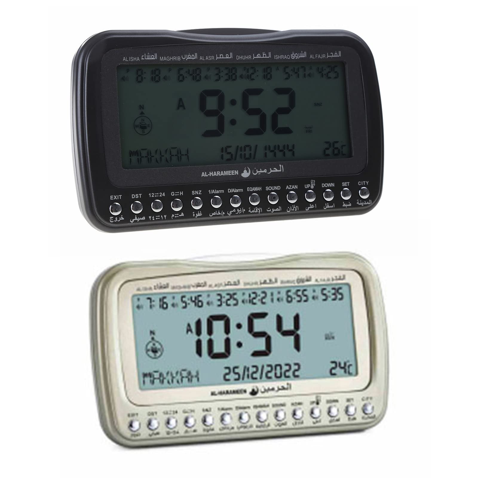 Oushengsi Orologio Digitale Islamico Azan Athan Allarme Preghiera Musulmana Adhan Orologio da Tavolo retroilluminato con Display della Temperatura Direzione Qibla
