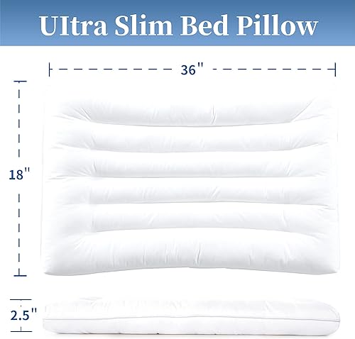 Miniatura 2 de Almohada de cama ultra delgada para dormir, 2.5 pulgadas de altura, funda plana 100% algodón para dormir boca abajo y espalda, almohada suave blanca