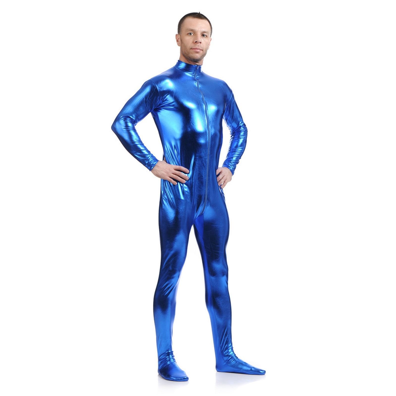Combinaison sexy en cuir verni brillant pour homme - Fermeture éclair - Sexy - En latex - Avec sangle d'entrejambe