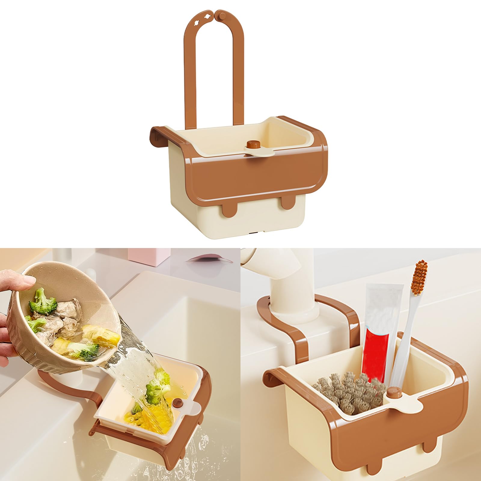 Sieb für Spülbecken,Wasserhahn Hängender Filterkorb,Abflusskorb Küche,Multifunktionaler abflusssieb,Abnehmbar Küchenspüle Sieb für Spülen und Aufbewahren in der Küche(Khaki)