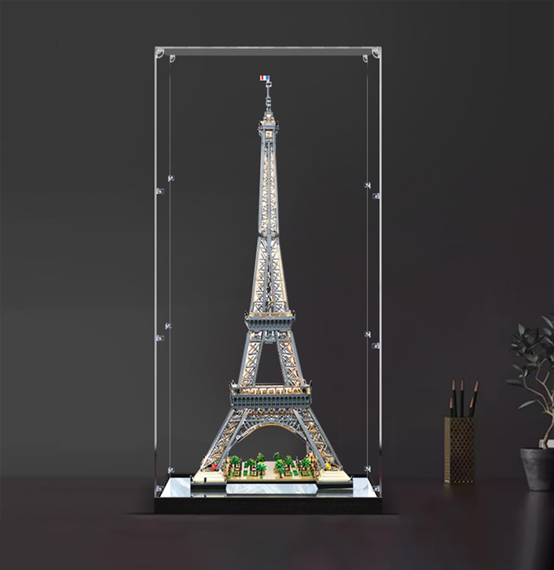XNSHENGXAN Acrylic Display Case Compatible to Lego Paris Eiffel Tower#10307 (23.6*23.6*61in), Display Cases for Collectibles, Sturdy Protection for Your Collectible,Mirror Base,2MM