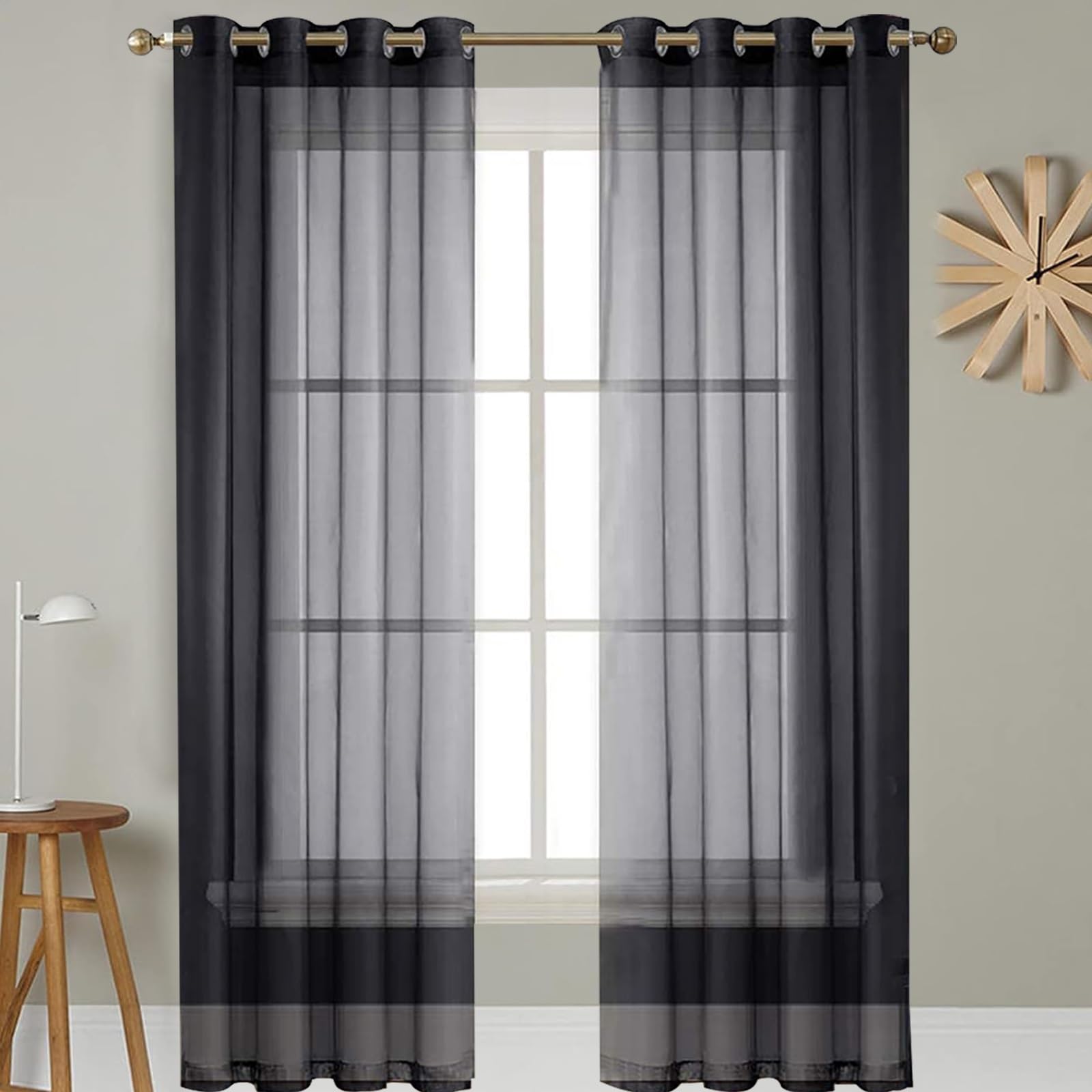 GAIFNAG Snow White Sheer Curtains 180 x 220 cm Drop Eyelet, Lightweight, Thermal Insulated Thermal Insulated Curtains & Drapes for Apartment/Hotel Dorm, Black