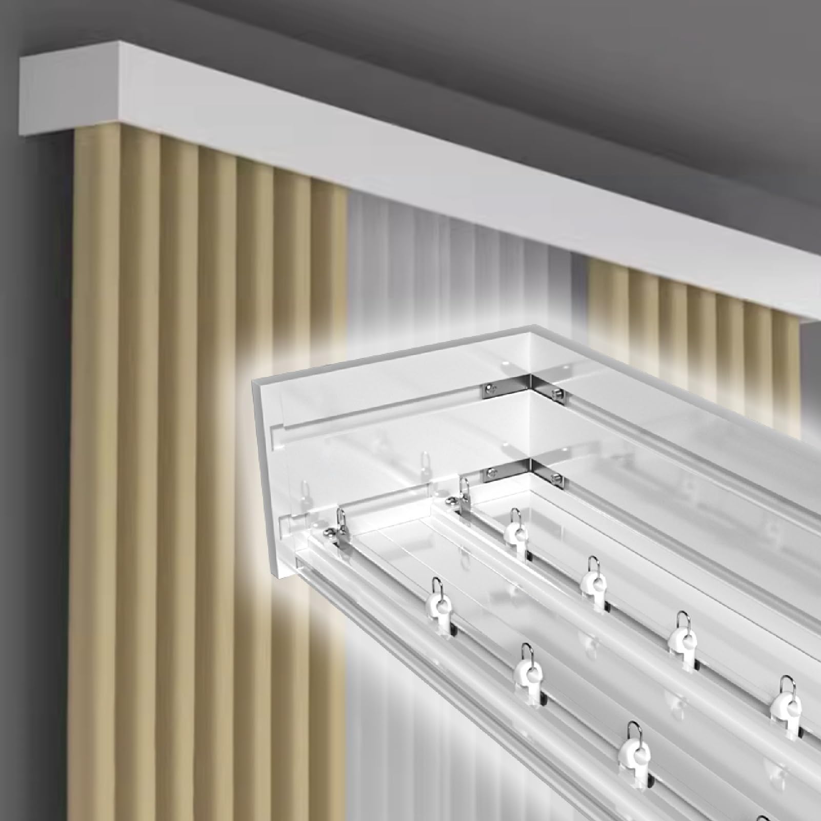 Rail de rideau de plafond double blanc 3 en 1 pliable et mural