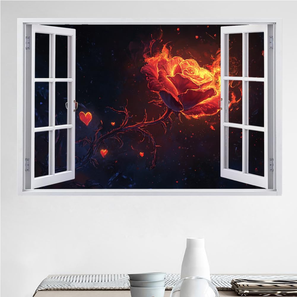 Pegatinas de decoración de pared 3D, Rosas Calcomanías De Suelo De Vinilo Impermeables Extraíbles Arte, Arte Abstracto De Llama Calcomanías De Mural De Pared Rotas Para Niños Dormitorio 120x80cm