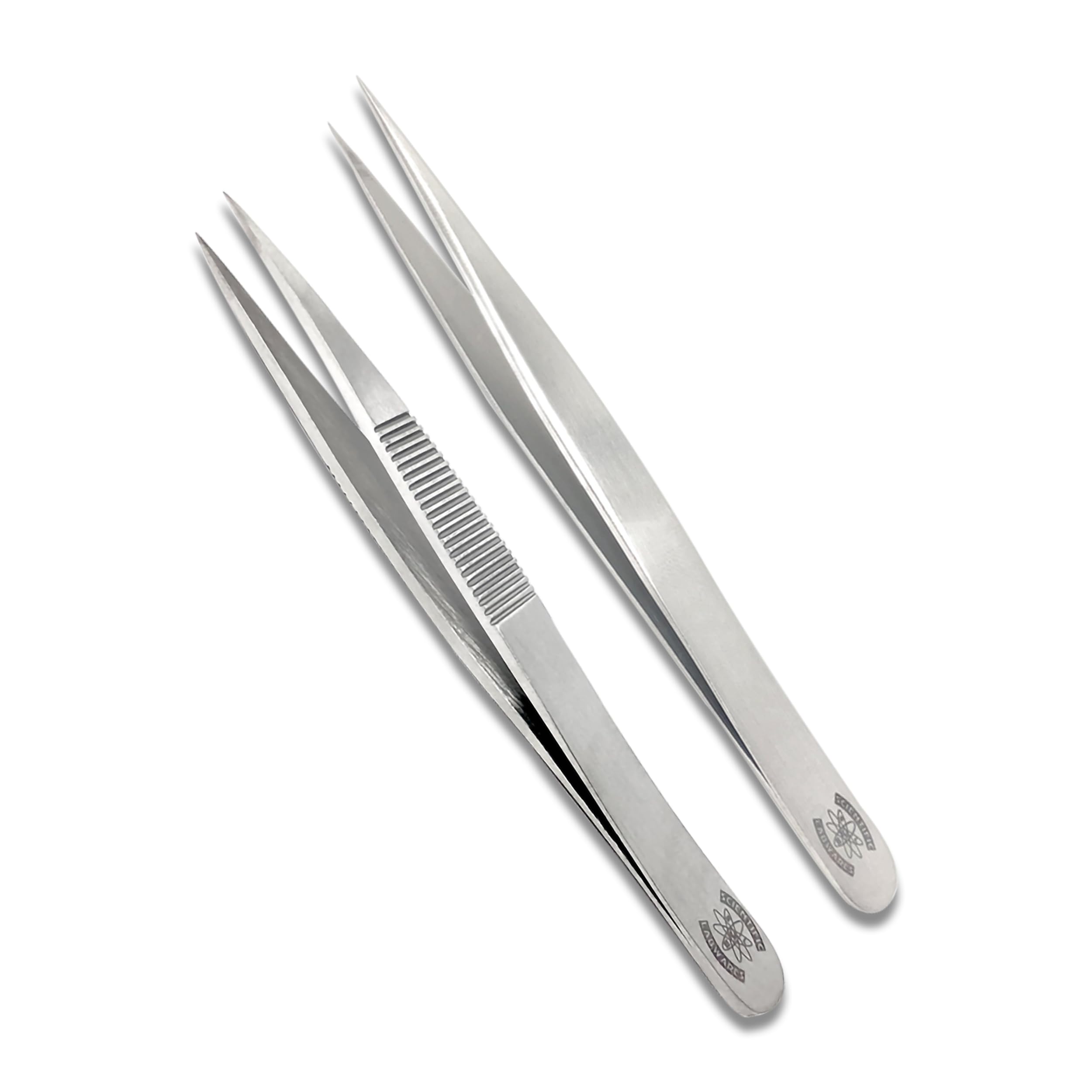 Scientific Labwares Essential Duo: 4.75-inch Stainless Steel Serrated Lab Forceps Staight Medium and Fine Tips - Precision Instruments for Professional Lab & Medical Use