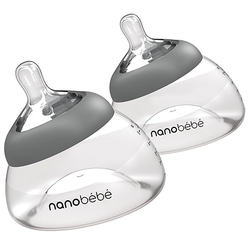 Nanobebe Breastmilk Bottle, Breastfeeding Newborn Breast Like, Anti Colic, Perfect Latch, Preserves Breast Milk nutrients, Twin-Pack Grey