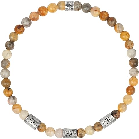 KARMA AND LUCK Sterling Silver Bracelet for Men – Tiger’s Eye, Jasper, Onyx, African Opal, Pyrite, Garnet – Multi-Symbol, Evil Eye, Matte & Polished Stones – Spiritual & Healing Jewelry
