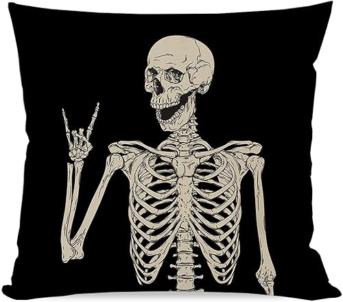 Miniatura 7 de PANDICORN Juego de 4 fundas de almohada de Halloween de 20 x 20 pulgadas, diseño de esqueleto, gato, perro, fantasma, calabaza, naranja, otoño,