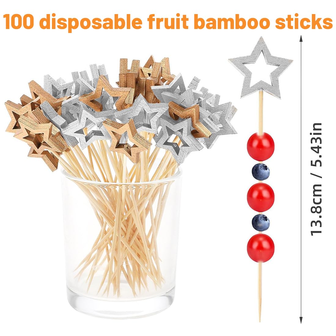 100 Pezzi Stuzzicadenti Decorativi, Stecchini per Aperitivo, Stuzzicadenti da Cocktail Stella Oro Argento, Bastoncini da Cocktail di Natale, Decorazioni per Cibi e Bevande per Feste di Compleanno