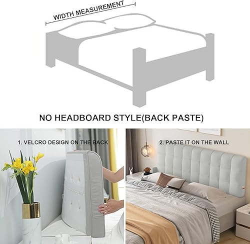 Miniatura 6 de Almohada de terciopelo para cabecero tapizado de gran tamaño de 3.9 in de grosor para cabecera lumbar, respaldo con funda extraíble, color beige,