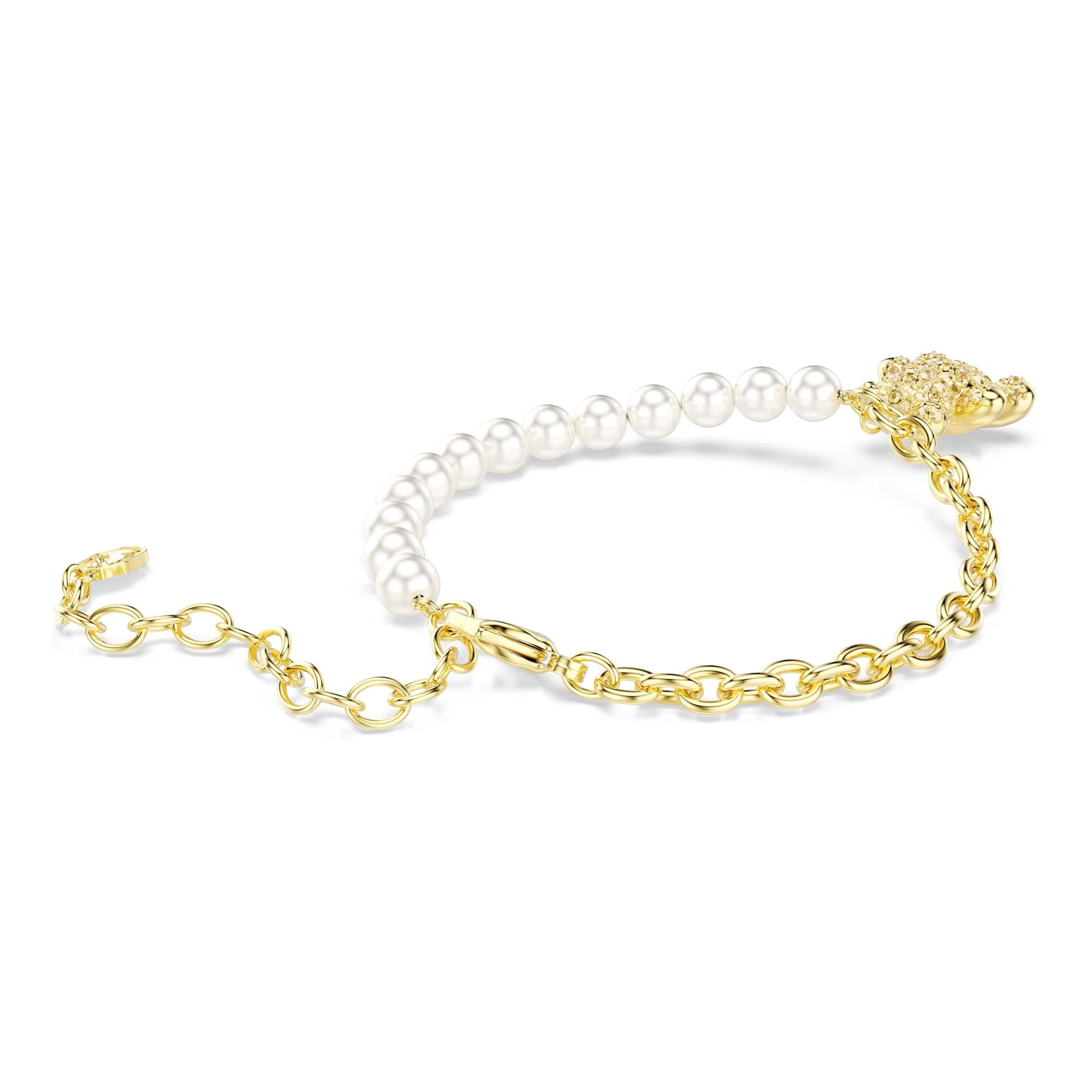 Swarovski Bracelet Idyllia, Perle de cristal, Taille ronde, Ourson, Ton doré, Placage de ton or