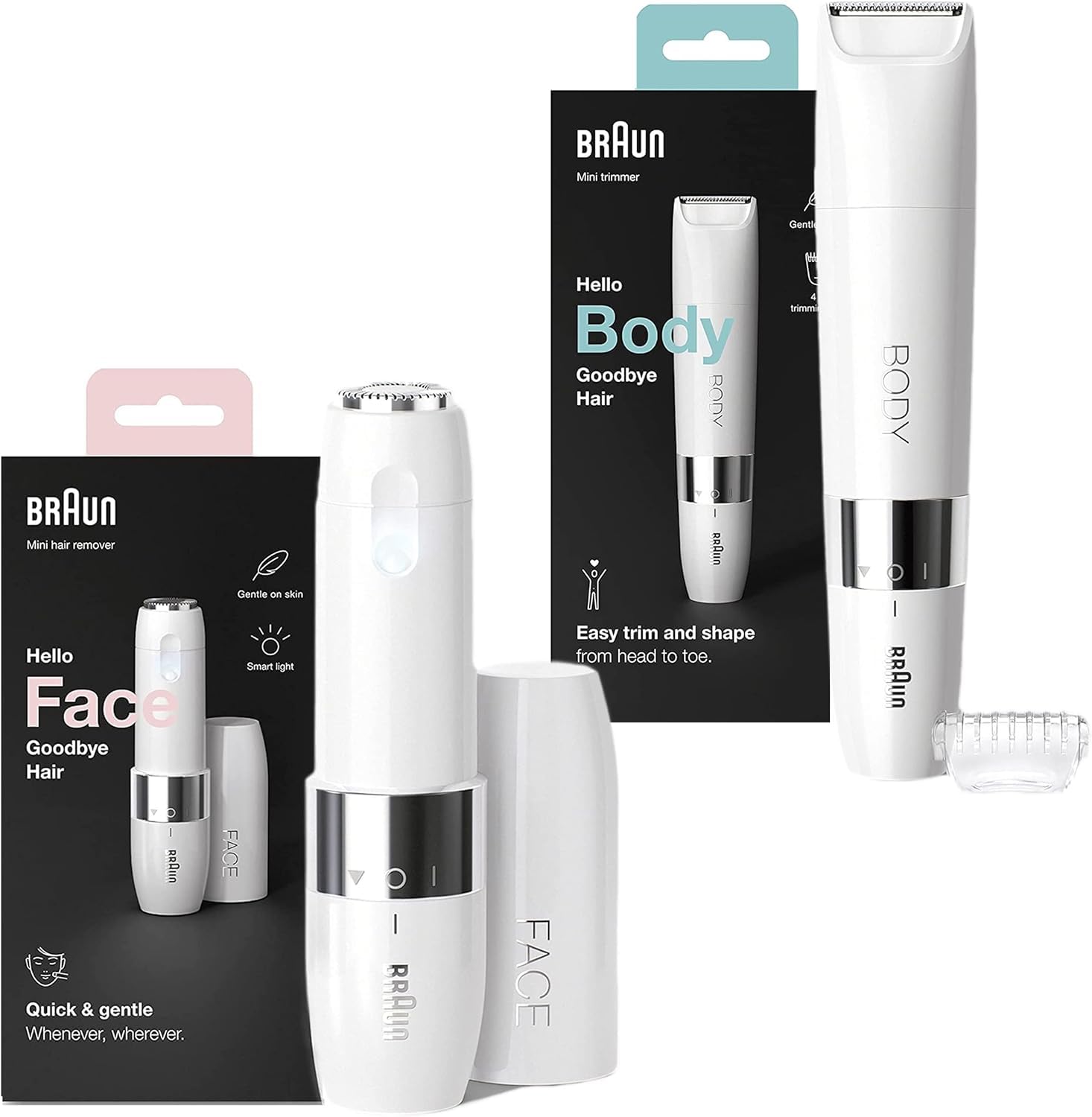 Braun Face Mini FS1000 - Rasoir Visage Électrique Pour Femme + Braun Body Mini BS1000 - Tondeuse Corps Électrique Pour Femme Et Homme