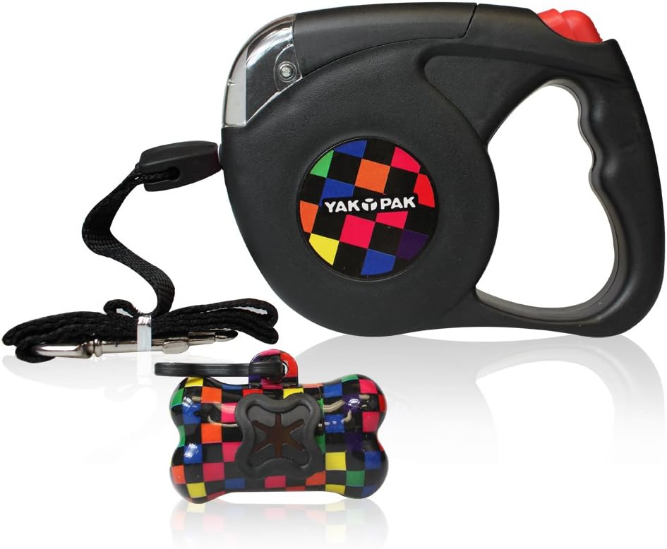 YakPak Retractable Dog Leash, Multi Checker