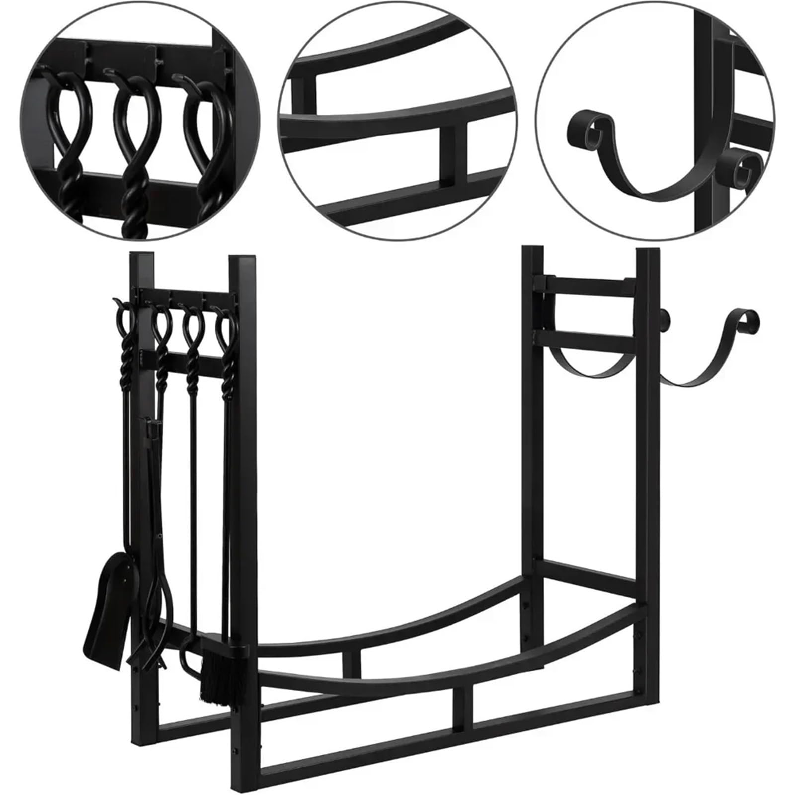 Piedistallo in Metallo per Legna Grande rastrelliera for Legna da ardere da 30,7 Pollici con Set di Attrezzi for Camino, Legna Larga e Resistente