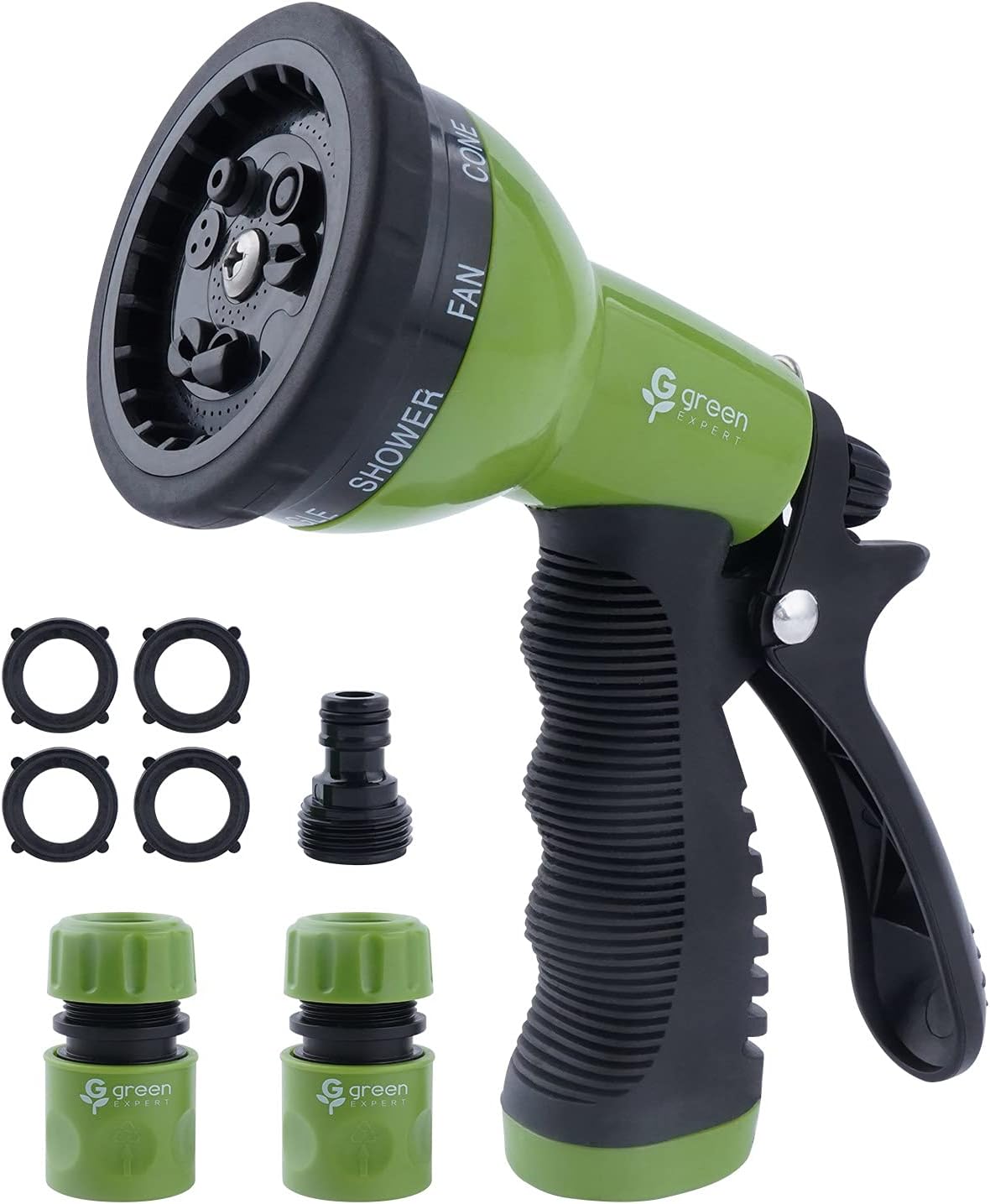 Green Expert Hose Nozzle Full Set with Quick Connectors 9 Adjustable Patterns Suit to Most Hoses Lightweight Water Sprayer Set for Pets Shower Car Wash Plants Watering Home Cleaning 479904