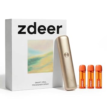 ZDEER Electric Cool Breath Spray Gold, Probiotic Mouth Spray, Oral Spray Alcohol-Free for Fresh Breath & Dry Mouth,Rechargeable, 3 Flavor Cartridges, Travel Size, Ideal for Dating Office Daily Use | Ultra-Fine Mist for Instant Freshness