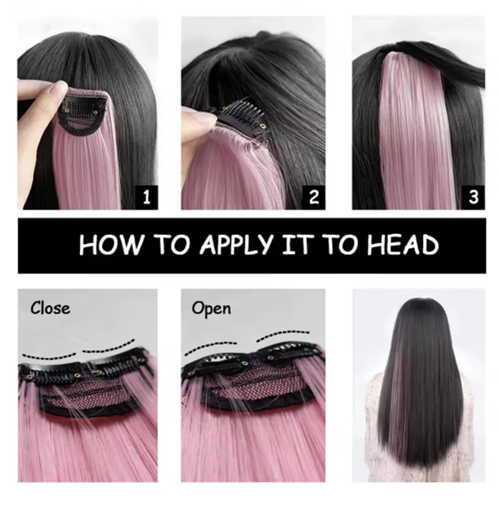 2 x Clip-In Hair Extension Highlights Streaks, Colourful Hair Highlights (2 Clips Red - 40 Grams x 1) - Image 3