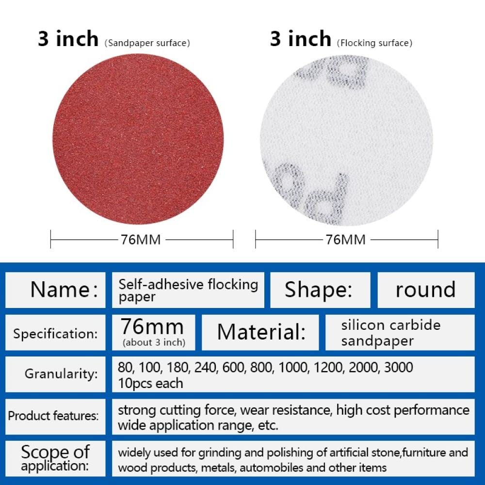 100 sztuk 3 cal 76mm papier ścierny okrągły kształt tarcza szlifierska 80-3000 papier ścierny papier ścierny szlifierka podkładka polerska, zestaw 100 sztuk