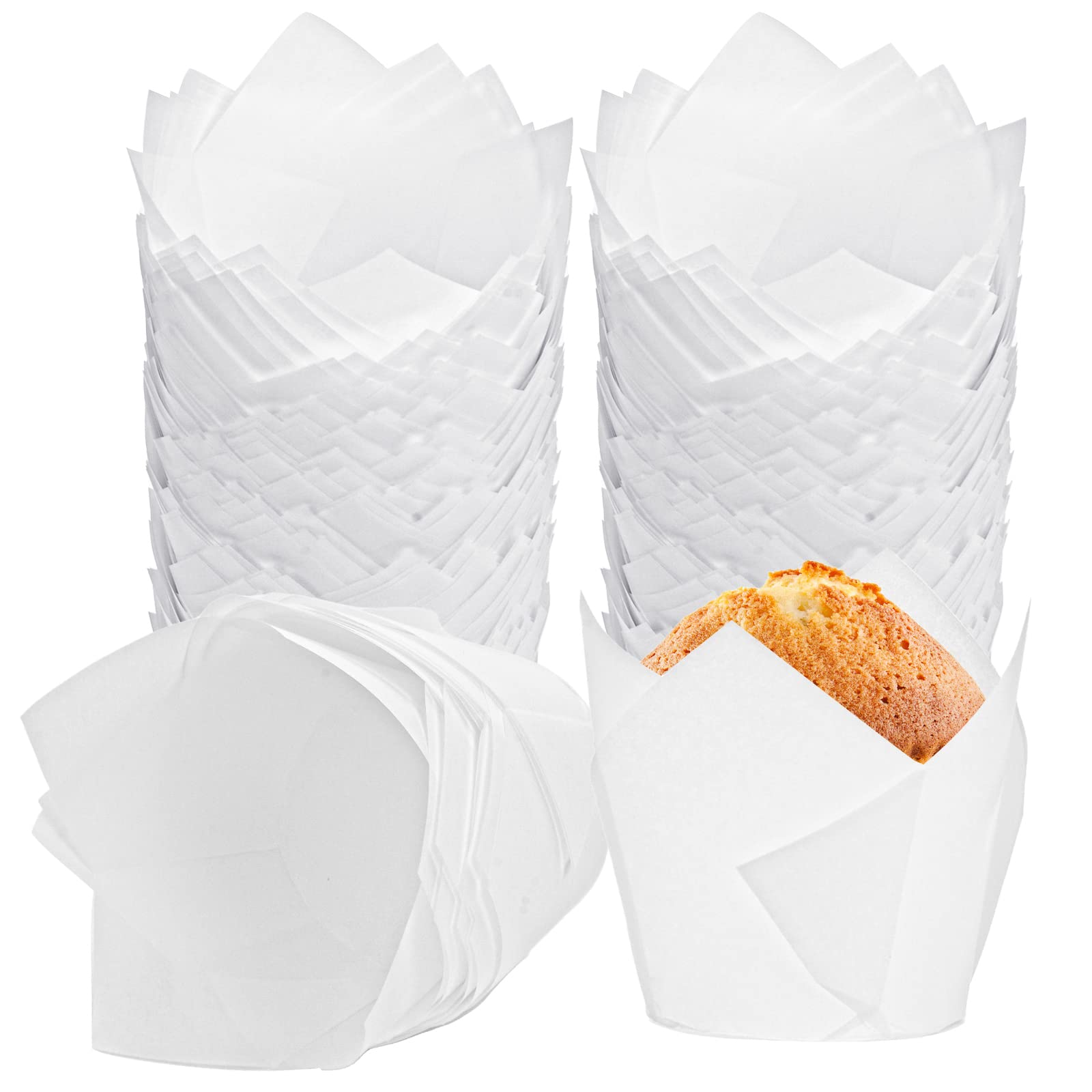 200 Stück Tulpen-Cupcake-Einlagen Muffin-Backförmchen Premium-Backförmchen Cupcake-Förmchen Weihnachten Backzubehör Cupcake-Einlagen für Hochzeiten, Geburtstage, Jubiläen und besondere Anlässe (weiß)