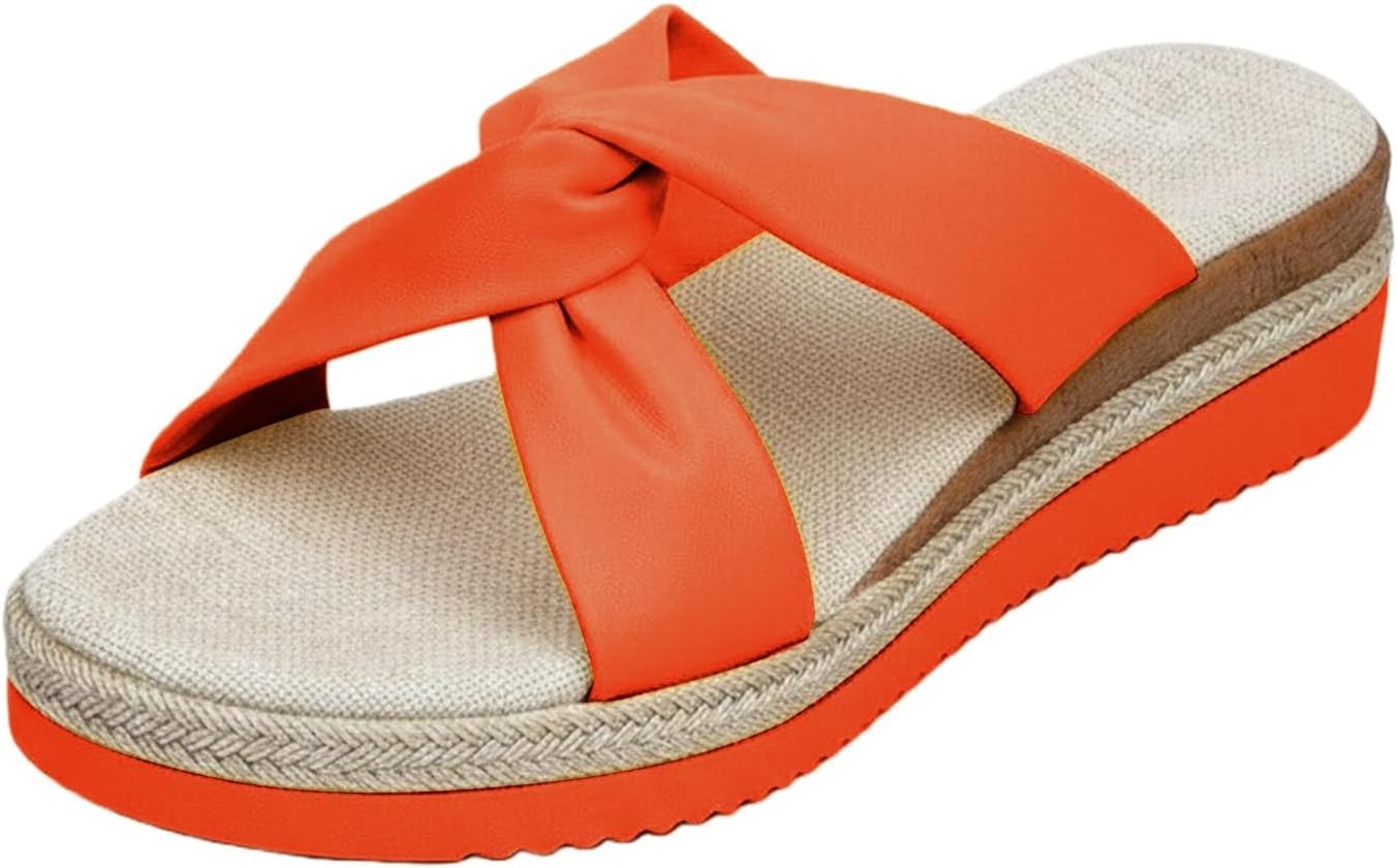 Womens Flat Sandals Espadrilles Raffia Knot Open Toe Slides Summer Party Prom Shoes Casual Beach Shoes Outdoor Sandals Slip On Slippers