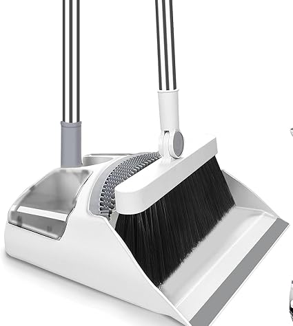 TONSYL Large Broom and Dustpan Set Home Broom Brush Set with Long Handle, Heavy Duty Broom and Upright Standing Dustpan Combo for Indoor Outdoor Office Floor Sweeping Broom Sweeper