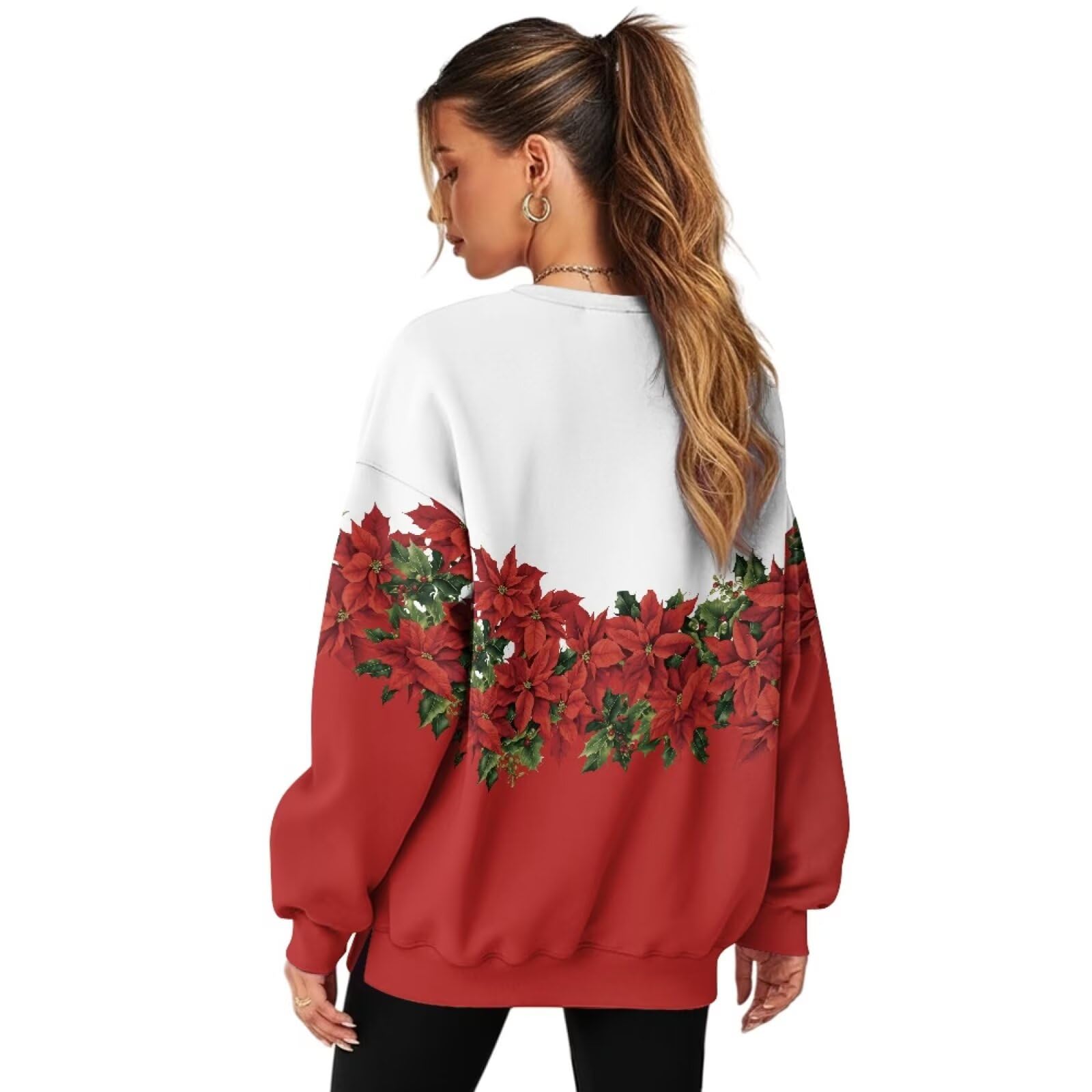 Sudaderas de Navidad con cuello redondo para mujer, manga larga, con bolsillos, talla extragrande