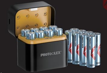 PHOTOOLEX 3000mWh Rechargeable Lithium aa Batteries 16 Pack, 8 Bay Lithium aa Battery Charger Included, Recharge up to 1600x Times aa Batteries,Double a Batteries,2.5H Fast Charging
