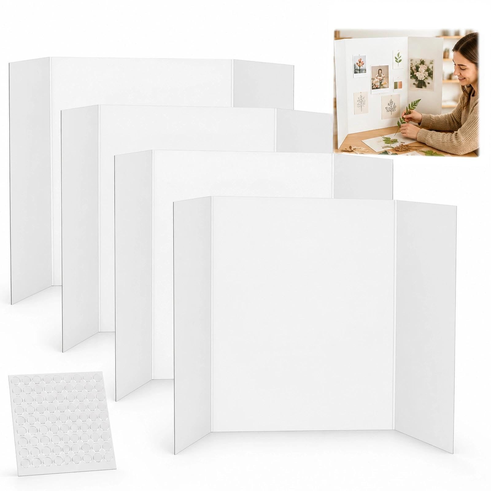 4Pcs Tri-Fold Presentation Boards 26x17in, Double Side Display Poster Board