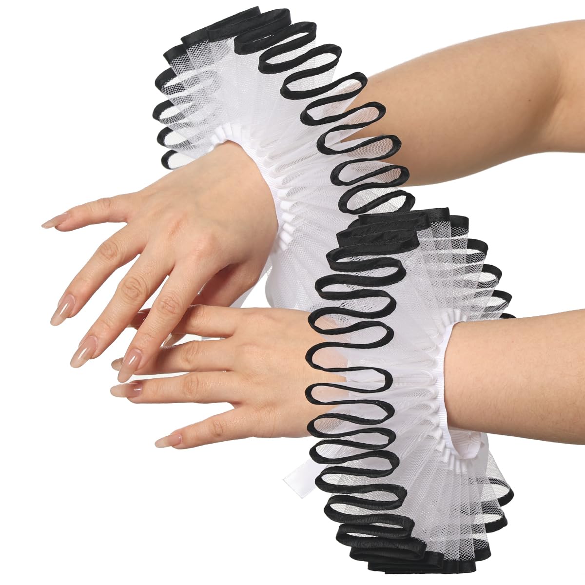 2 Pieces Renaissance Tudor Elizabethan Ruffled Wrist Ruffs Clown Hand Cuff Arm Bands Victorian Costume Fancy Dress Accessories for Halloween Carnival