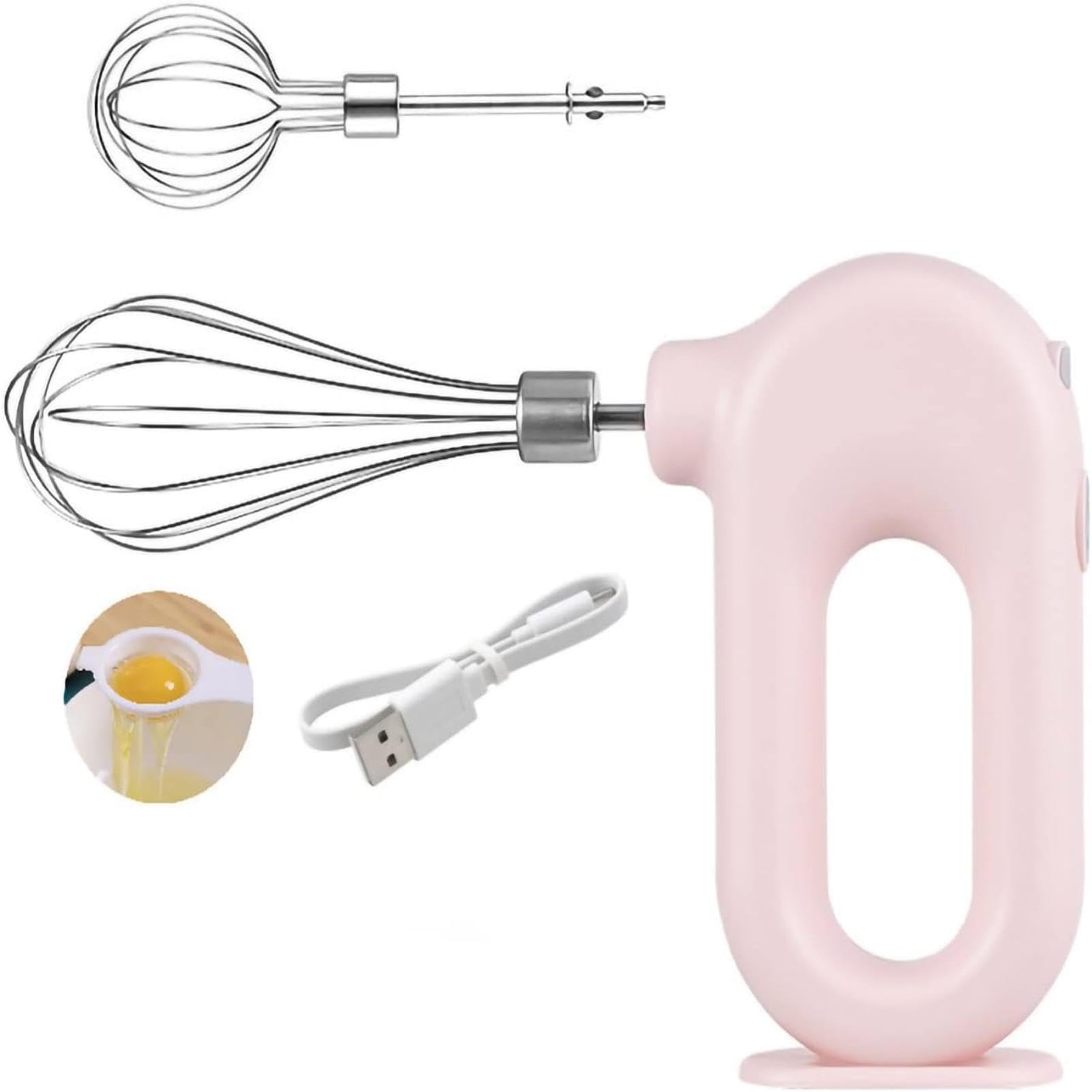 Inalámbrica Batidora de Mano de Mini USB Batear de 1500 MAh Huevo de 4 Velocidades Mini Batidora de Mano Ajustable, Pequeña y Portátil con Redondo para Uso Cómodo (PINK)