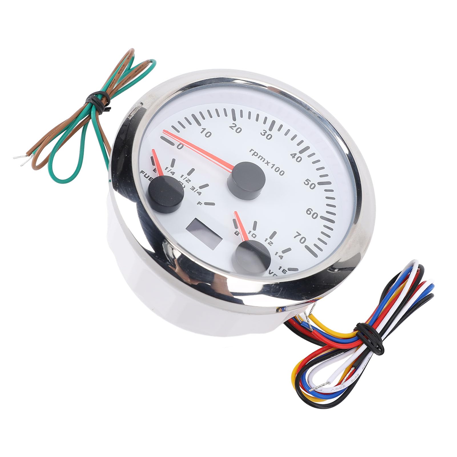 Generic Velocímetro de 85 Mm, Velocímetro de Metal, Tacómetro, 7000 RPM, 8 a 16 V, Voltaje de, 3 en 1, Retroiluminación de 7 Colores para Camión, Coche, Barco, Camioneta RV (plata blanca)