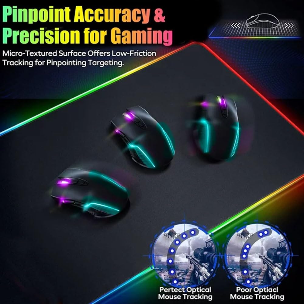 Tappetino per mouse da gioco RGB con ricarica wireless, 15 W, 800 x 300 x 4 mm, ricarica rapida, superficie ultra liscia, base antiscivolo, 13 modalità di illuminazione, tappetino per mouse RGB per