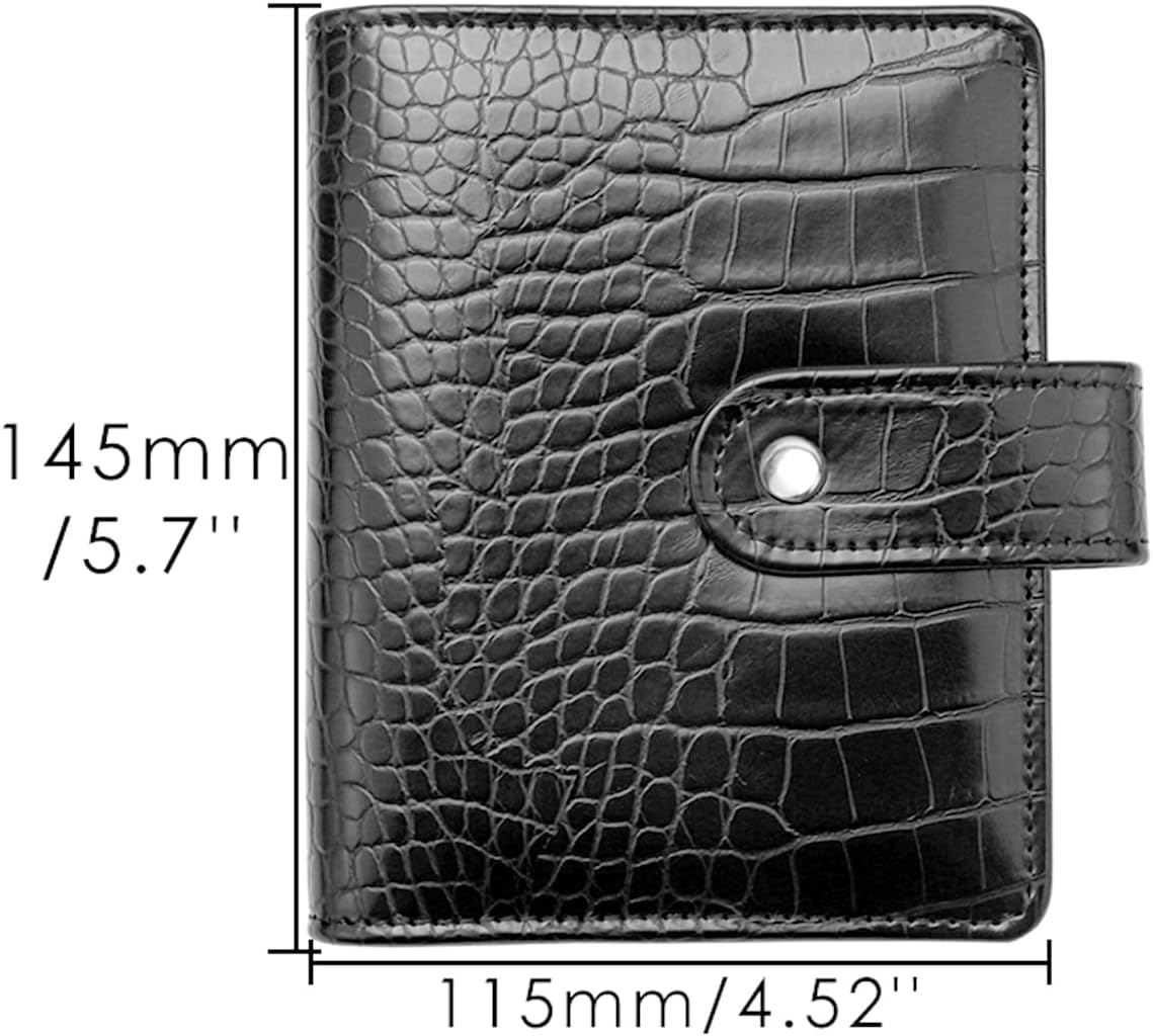 NatSumeBasics Black A7 Binder Wallet Cash Envelopes Budget Binder 4.7" x 5.7" Crocodile Faux Leather Notebook Cover 6 Rings Folders for Planner Organizer Traveller Journal(Black Crocodile) - Image 3