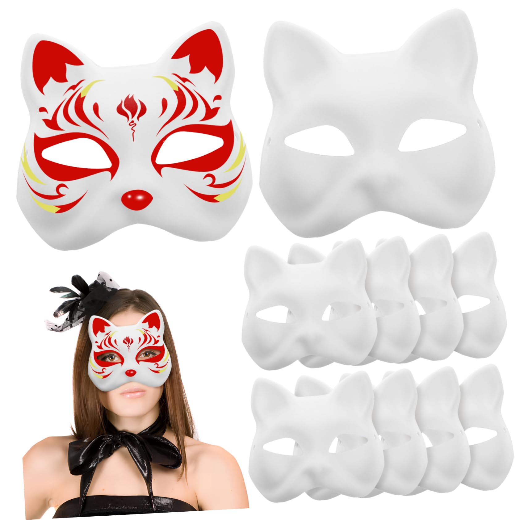 ibasenice 20 Stück Teiliges Set Weiße Katzenmasken aus Stabilem Papier Bemalbare Tiermasken für Cosplay und Basteln Leichte Bequeme Diy Masken für Erwachsene