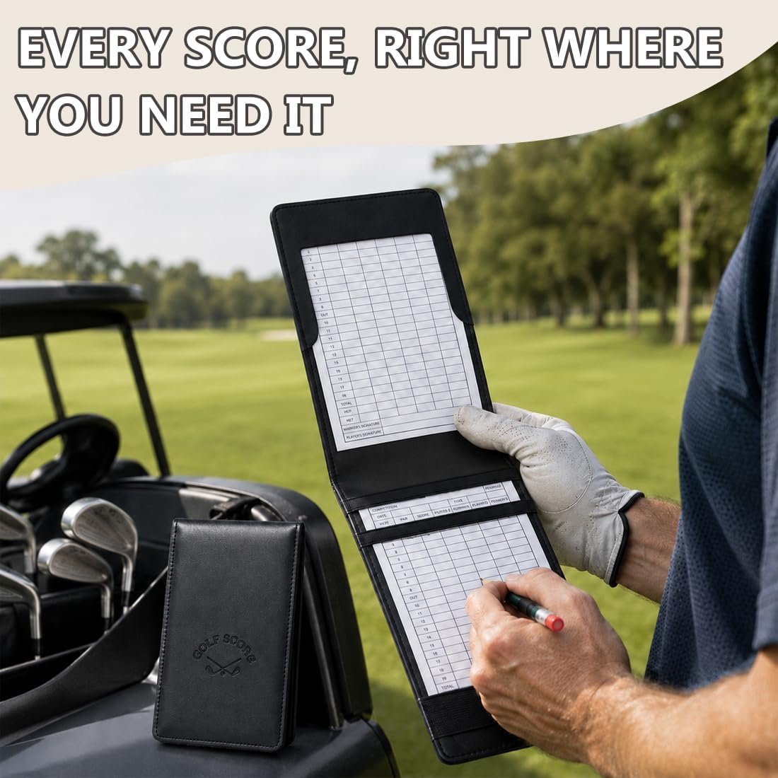 TOGETRUE Golf Scorecard Holder, Leather Yardage Book Cover with Pencil Loop