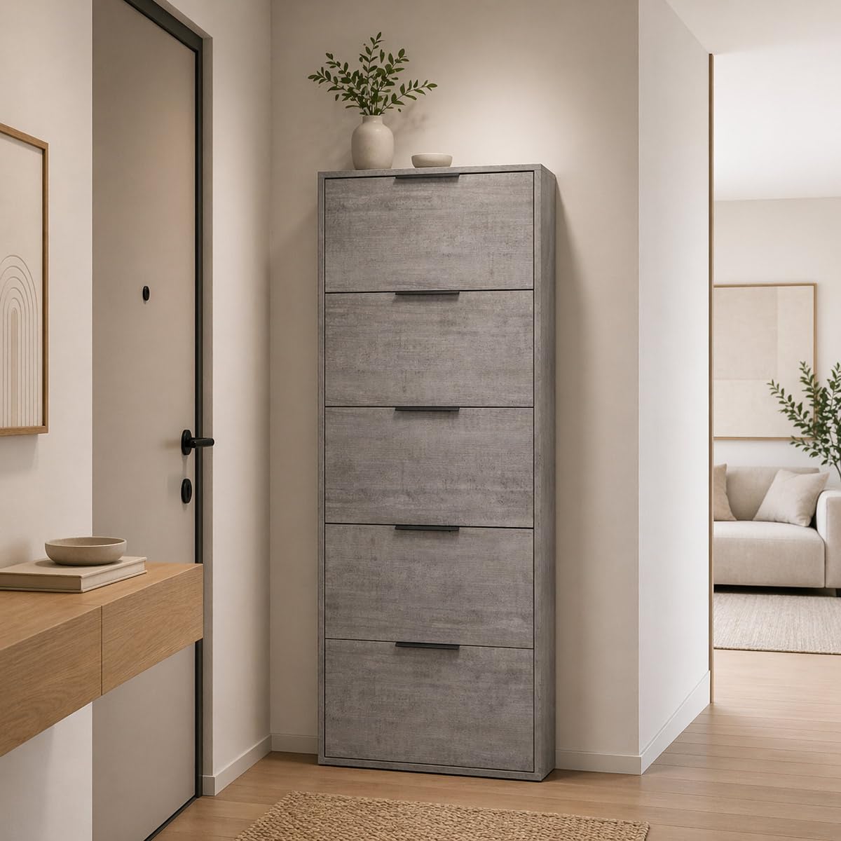 Yellowshop - Mobile portascarpe scarpiera Slim Salvaspazio 3/5 ante a ribalta Bambey disponibile Bianco opaco, Cemento, Rovere Artisan Made in Italy (5 Ribalte Cemento)